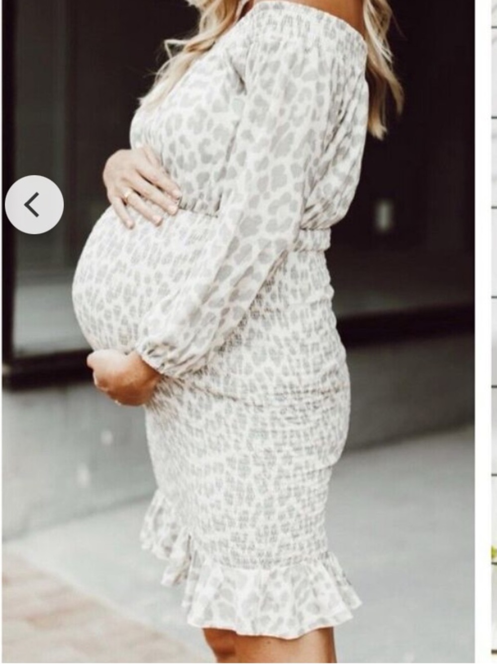 NWT- BAE The Label Off-Shoulder Maternity Dress in Light Leopard Print. Size S